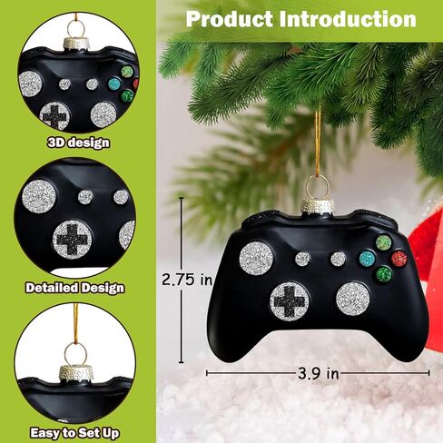 Ushinemi Video Game OrnamentGlass Game Controller Ornament for Christmas Tree, Xmas Hanging Decor Tradition Blown Glass Keepsake Gifts, Black in Saudi Arabia