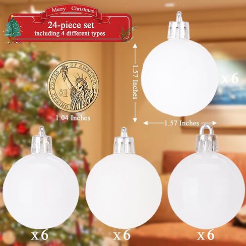 Diahom عيد الميلاد الكرة 24ct 1.57 بوصة بيضاء صغيرة عيد الميلاد شنقا الحلي للأشجار إكليل إكليل حفل زفاف ديكور المنزل مكتب متجر in Kuwait