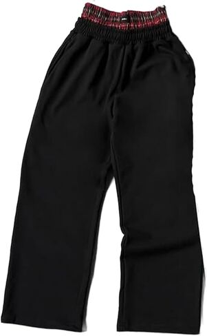 Double Waisted Sweatpants Men Y2K Plaid Double Waist Sweats Elastic Waisted Drawstring Baggy Loungewear Sweatpants in Saudi Arabia