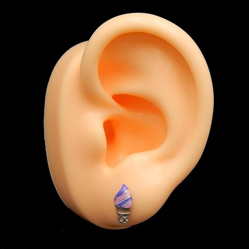 Limited Edition Solid 925 Sterling Silver LOVE TINY Cute Pink Purple Ice Cream Cone Stud Earrings Hypoallergenic in Saudi Arabia
