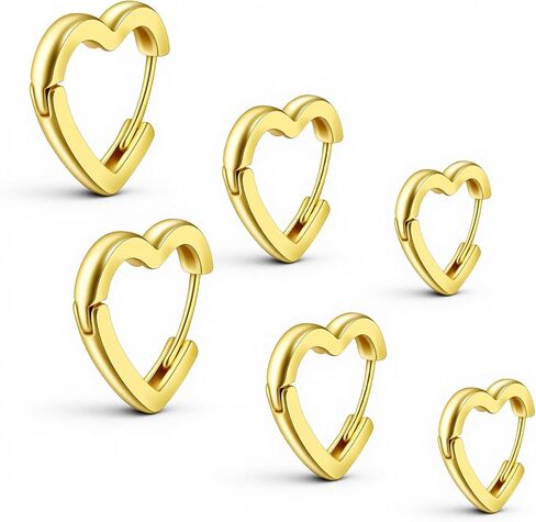 Mabor 3 Pairs Gold Heart Hoop Earrings, Small Heart Shaped Copper Huggie Hoop Earrings for Women Men Piercings Cartilage 12,14, 16 mm in Saudi Arabia