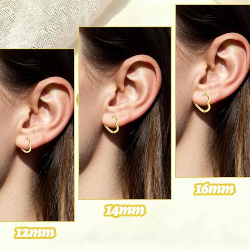 Mabor 3 Pairs Gold Heart Hoop Earrings, Small Heart Shaped Copper Huggie Hoop Earrings for Women Men Piercings Cartilage 12,14, 16 mm in Saudi Arabia