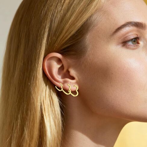 Mabor 3 Pairs Gold Heart Hoop Earrings, Small Heart Shaped Copper Huggie Hoop Earrings for Women Men Piercings Cartilage 12,14, 16 mm in Saudi Arabia