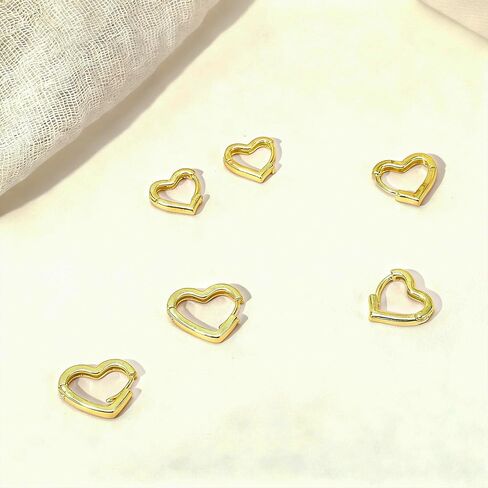 Mabor 3 Pairs Gold Heart Hoop Earrings, Small Heart Shaped Copper Huggie Hoop Earrings for Women Men Piercings Cartilage 12,14, 16 mm in Saudi Arabia