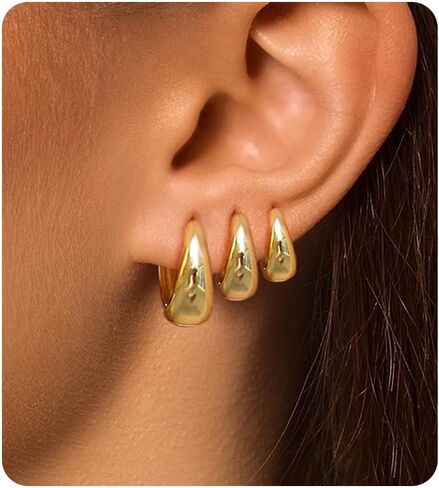 مجموعة أقراط هوجي هوب صغيرة من الفولاذ الجراحي للنساء، أقراط خفيفة الوزن مطلية بالذهب عيار 14 قيراط لا تسبب الحساسية، مقاومة للماء وغير قابلة للتشويه من أجل ثقب متعدد in Kuwait