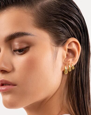 مجموعة أقراط هوجي هوب صغيرة من الفولاذ الجراحي للنساء، أقراط خفيفة الوزن مطلية بالذهب عيار 14 قيراط لا تسبب الحساسية، مقاومة للماء وغير قابلة للتشويه من أجل ثقب متعدد in Kuwait