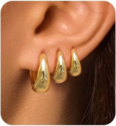 مجموعة أقراط هوجي هوب صغيرة من الفولاذ الجراحي للنساء، أقراط خفيفة الوزن مطلية بالذهب عيار 14 قيراط لا تسبب الحساسية، مقاومة للماء وغير قابلة للتشويه من أجل ثقب متعدد in Kuwait