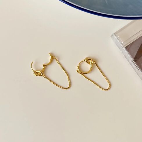 925 الفضة الاسترليني سلسلة أقراط للنساء هيبوالرجينيك 14K مطلية بالذهب الحب عقدة هوب هوجي الأقراط بيان استرخى قطرة المعلم أقراط مجوهرات عيد ميلاد وصيفه الشرف in Kuwait