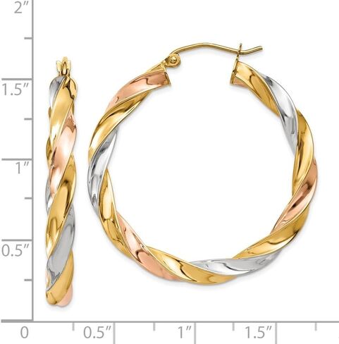 Diamond2Deal 14k Yellow Gold Tri-Color Light Twisted Hoop Earrings (L- 1.34 in, W- 1.42 in) in Saudi Arabia
