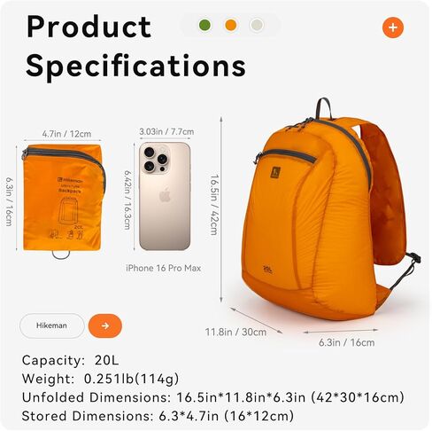 HIKEMAN 20L Lightweight Packable Backpack for Man Woman, Ultra Light Foldable Water Resistan Hiking Daypack for Travel (Gray) in Saudi Arabia