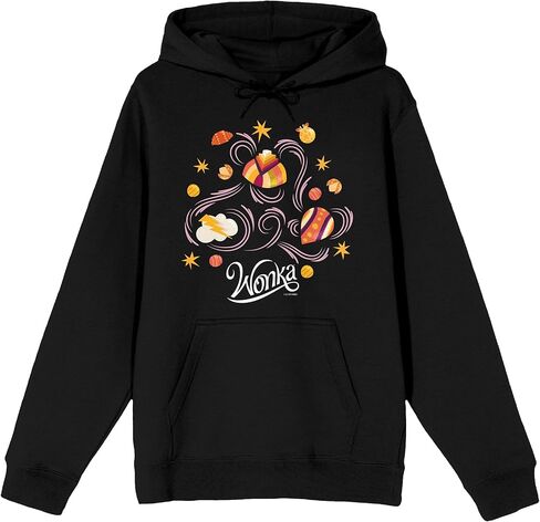 Bioworld Wonka Different Candy Objects Long Sleeve Black Adult Hooded Sweatshirt in Saudi Arabia