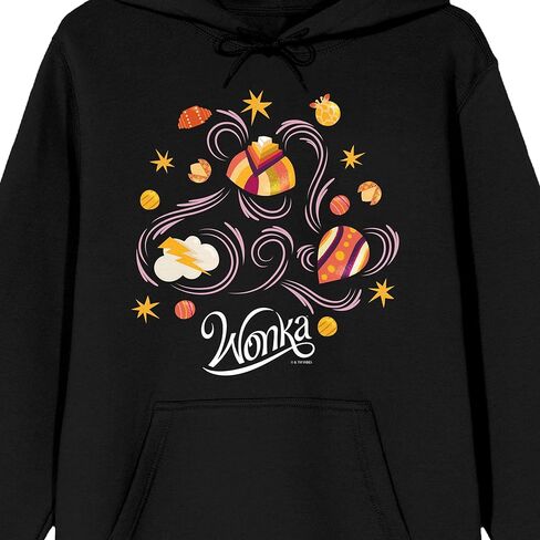 Bioworld Wonka Different Candy Objects Long Sleeve Black Adult Hooded Sweatshirt in Saudi Arabia