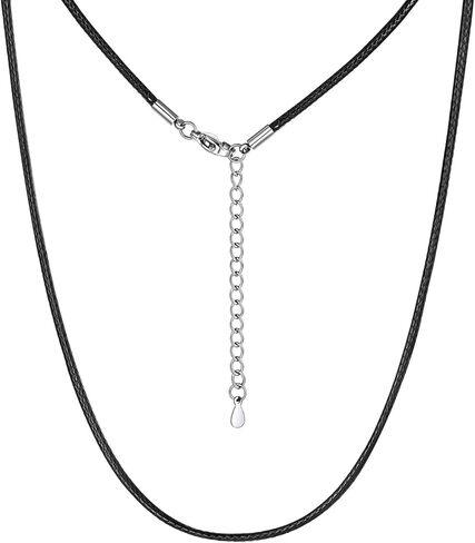 Richsteel Black Braided Leather 1.5/2/3MM Necklace Cord for Men with Stainless Steel Lobster Clasp & 2 Inch Extender, Waterproof Woven Wax Rope Chain for Pendant with Gift Box in Saudi Arabia
