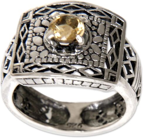 Novica Artisan Handmade .925 Sterling Silver Citrine Cocktail Ring Metallic Yellow Indonesia Gemstone Birthstone 'Bali Temple' in Saudi Arabia