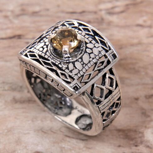 Novica Artisan Handmade .925 Sterling Silver Citrine Cocktail Ring Metallic Yellow Indonesia Gemstone Birthstone 'Bali Temple' in Saudi Arabia