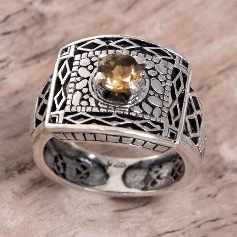 Novica Artisan Handmade .925 Sterling Silver Citrine Cocktail Ring Metallic Yellow Indonesia Gemstone Birthstone 'Bali Temple' in Saudi Arabia