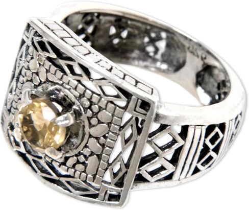 Novica Artisan Handmade .925 Sterling Silver Citrine Cocktail Ring Metallic Yellow Indonesia Gemstone Birthstone 'Bali Temple' in Saudi Arabia