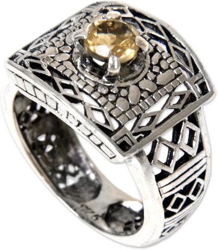 Novica Artisan Handmade .925 Sterling Silver Citrine Cocktail Ring Metallic Yellow Indonesia Gemstone Birthstone 'Bali Temple' in Saudi Arabia