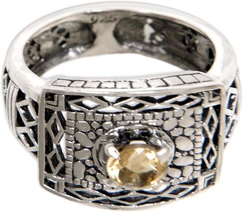 Novica Artisan Handmade .925 Sterling Silver Citrine Cocktail Ring Metallic Yellow Indonesia Gemstone Birthstone 'Bali Temple' in Saudi Arabia
