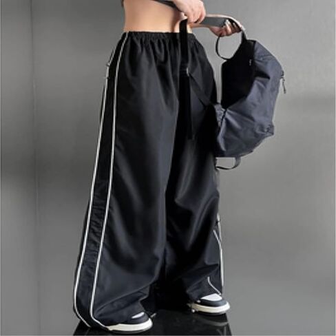Womens Parachute Pants Wide Leg Baggy Pants Y2K Elastic Waist Jogger Sweatpants Track Pants Streetwear in Saudi Arabia
