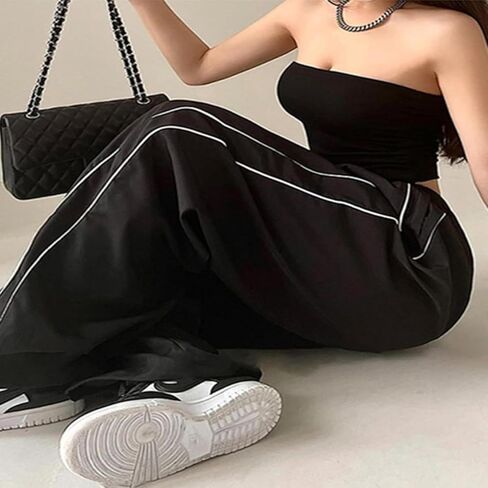 Womens Parachute Pants Wide Leg Baggy Pants Y2K Elastic Waist Jogger Sweatpants Track Pants Streetwear in Saudi Arabia