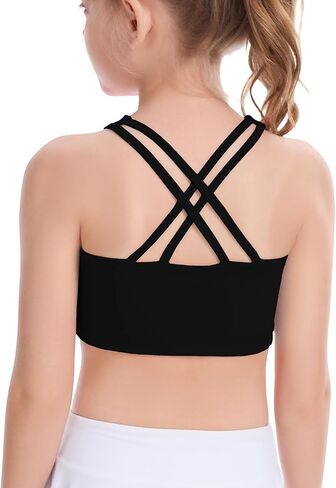 Girls Training Bra Scoop Neck Sports Bra for Teens Kids Strappy Back Dance Yoga Crop Tops in Kuwait