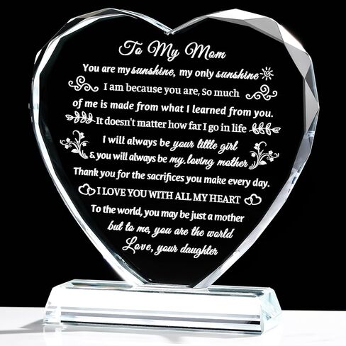 Movdyka Gifts for Mom, Mothers Day Birthday Gifts Crystal Keepsake Mom Gifts from Son Daughter Best Valentines Day Ideas to My Mom Glass Decor Plaque, Clear in Saudi Arabia