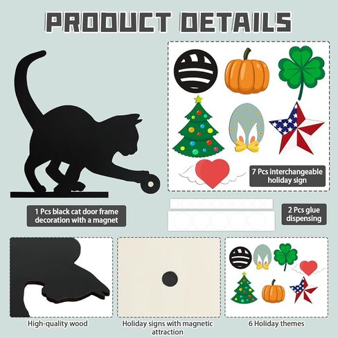 8 Pcs Christmas Cat Door Topper, Interchangeable Seasonal Door Frame Decor, Black Cat Door Corner Decoration for Doorframes Window Frames Picture Frames, for Christmas Thanksgiving Valentine's Day in Kuwait