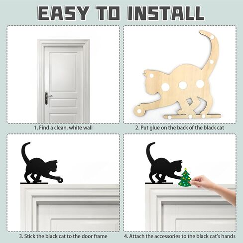 8 Pcs Christmas Cat Door Topper, Interchangeable Seasonal Door Frame Decor, Black Cat Door Corner Decoration for Doorframes Window Frames Picture Frames, for Christmas Thanksgiving Valentine's Day in Kuwait