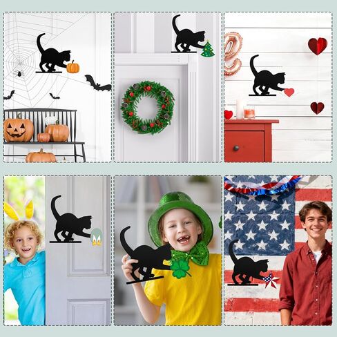 8 Pcs Christmas Cat Door Topper, Interchangeable Seasonal Door Frame Decor, Black Cat Door Corner Decoration for Doorframes Window Frames Picture Frames, for Christmas Thanksgiving Valentine's Day in Kuwait
