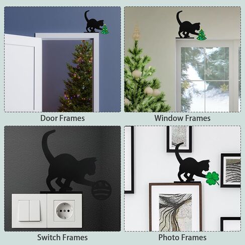 8 Pcs Christmas Cat Door Topper, Interchangeable Seasonal Door Frame Decor, Black Cat Door Corner Decoration for Doorframes Window Frames Picture Frames, for Christmas Thanksgiving Valentine's Day in Kuwait