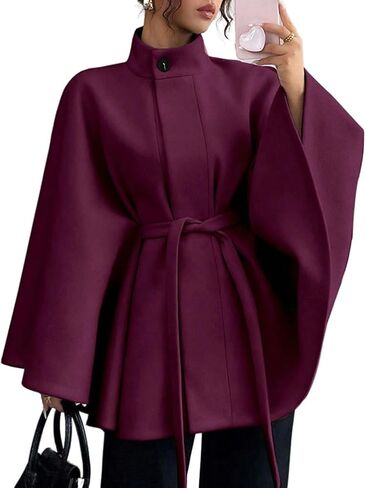 Kinghua Batwing Sleeve Cape Coat for Women Fall Winter Trendy Poncho Pea Coats Casual Belted Cloak Cape Wool Jackets in Saudi Arabia