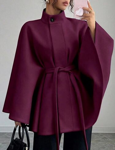 Kinghua Batwing Sleeve Cape Coat for Women Fall Winter Trendy Poncho Pea Coats Casual Belted Cloak Cape Wool Jackets in Saudi Arabia