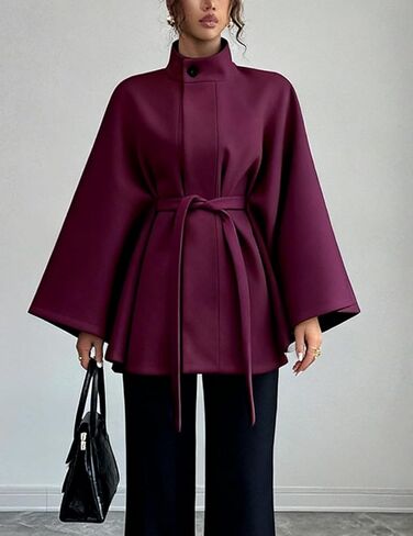 Kinghua Batwing Sleeve Cape Coat for Women Fall Winter Trendy Poncho Pea Coats Casual Belted Cloak Cape Wool Jackets in Saudi Arabia
