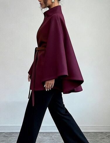 Kinghua Batwing Sleeve Cape Coat for Women Fall Winter Trendy Poncho Pea Coats Casual Belted Cloak Cape Wool Jackets in Saudi Arabia