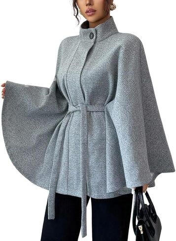 Kinghua Batwing Sleeve Cape Coat for Women Fall Winter Trendy Poncho Pea Coats Casual Belted Cloak Cape Wool Jackets in Saudi Arabia