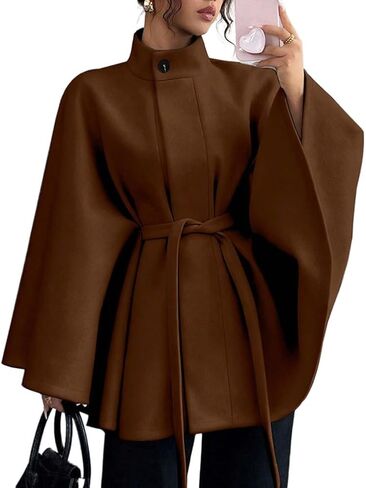 Kinghua Batwing Sleeve Cape Coat for Women Fall Winter Trendy Poncho Pea Coats Casual Belted Cloak Cape Wool Jackets in Saudi Arabia