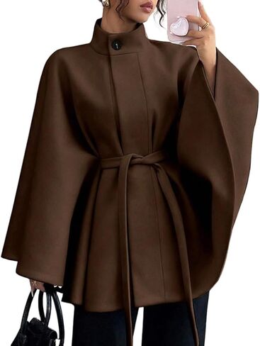 Kinghua Batwing Sleeve Cape Coat for Women Fall Winter Trendy Poncho Pea Coats Casual Belted Cloak Cape Wool Jackets in Saudi Arabia