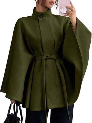 Kinghua Batwing Sleeve Cape Coat for Women Fall Winter Trendy Poncho Pea Coats Casual Belted Cloak Cape Wool Jackets in Saudi Arabia