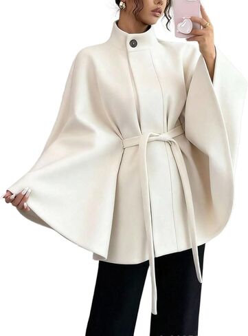 Kinghua Batwing Sleeve Cape Coat for Women Fall Winter Trendy Poncho Pea Coats Casual Belted Cloak Cape Wool Jackets in Saudi Arabia