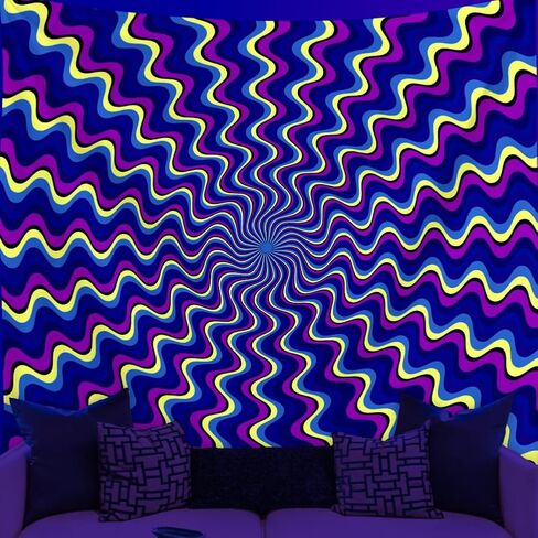 WEBEEDY Blacklight Trippy نسيج الجدار شنقا خطوط مخدر الأشعة فوق البنفسجية نسيج بوهو جماليات Blacklight ملصقات مجردة خلفية جدار الفن لغرفة النوم غرفة المعيشة خلفية الصورة، 59 × 51 بوصة in Saudi Arabia