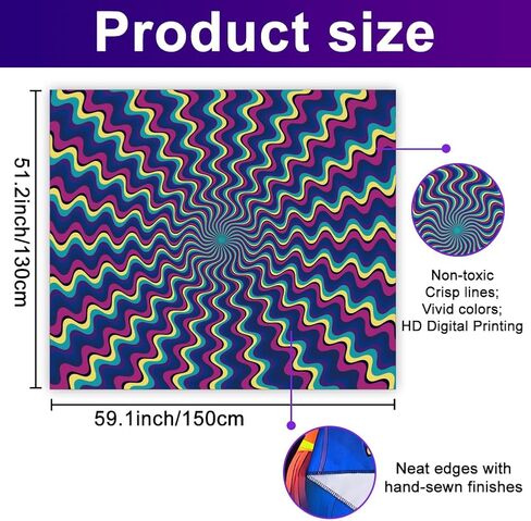 WEBEEDY Blacklight Trippy نسيج الجدار شنقا خطوط مخدر الأشعة فوق البنفسجية نسيج بوهو جماليات Blacklight ملصقات مجردة خلفية جدار الفن لغرفة النوم غرفة المعيشة خلفية الصورة، 59 × 51 بوصة in Saudi Arabia