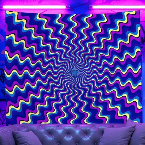 WEBEEDY Blacklight Trippy نسيج الجدار شنقا خطوط مخدر الأشعة فوق البنفسجية نسيج بوهو جماليات Blacklight ملصقات مجردة خلفية جدار الفن لغرفة النوم غرفة المعيشة خلفية الصورة، 59 × 51 بوصة in Saudi Arabia