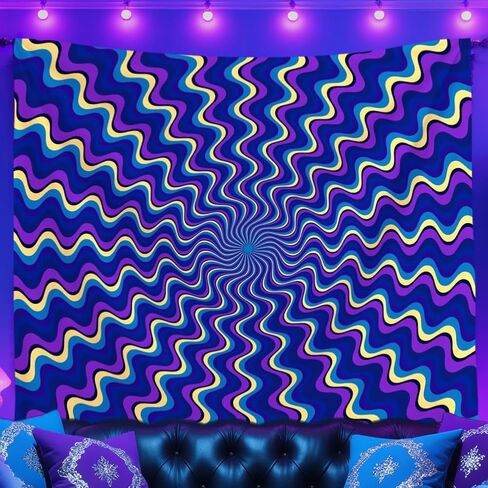WEBEEDY Blacklight Trippy نسيج الجدار شنقا خطوط مخدر الأشعة فوق البنفسجية نسيج بوهو جماليات Blacklight ملصقات مجردة خلفية جدار الفن لغرفة النوم غرفة المعيشة خلفية الصورة، 59 × 51 بوصة in Saudi Arabia