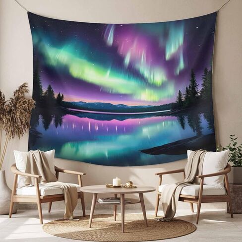 Tapestry Wall Hanging Mountain Lake Aurora Scenery Night Sky Room Decor Tapestries for Bedroom Living Room College Dorm Aesthetic Large 59x79 Inch in Saudi Arabia