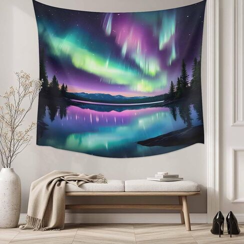 Tapestry Wall Hanging Mountain Lake Aurora Scenery Night Sky Room Decor Tapestries for Bedroom Living Room College Dorm Aesthetic Large 59x79 Inch in Saudi Arabia