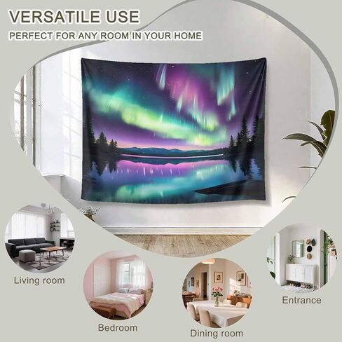 Tapestry Wall Hanging Mountain Lake Aurora Scenery Night Sky Room Decor Tapestries for Bedroom Living Room College Dorm Aesthetic Large 59x79 Inch in Saudi Arabia
