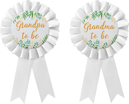 2Pcs Grandma to Be & Grandpa to Be Pins, Baby Shower Tinplate Badge White Corsage New Grandparents Pins Party Gift Decorations Sign in Saudi Arabia