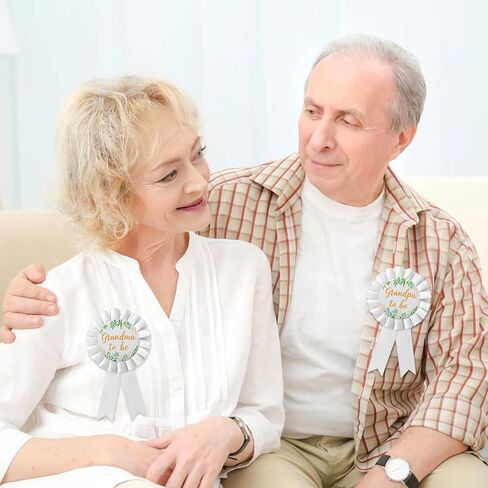2Pcs Grandma to Be & Grandpa to Be Pins, Baby Shower Tinplate Badge White Corsage New Grandparents Pins Party Gift Decorations Sign in Saudi Arabia