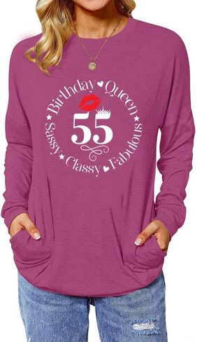 ROSSOSSOR 55th Birthday Shirts for Women Long Sleeve Tunic Tops with Pocket 55 Birthday Queen Sassy Classy Fabulous in Saudi Arabia